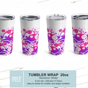 Pickleball Tumbler Pink Png, 20 oz rechte en taps toelopende wrap, Full Wrap Png, 300 dpi, Sublimatieoverdracht, Glijbanen, Afdrukbaar etc.