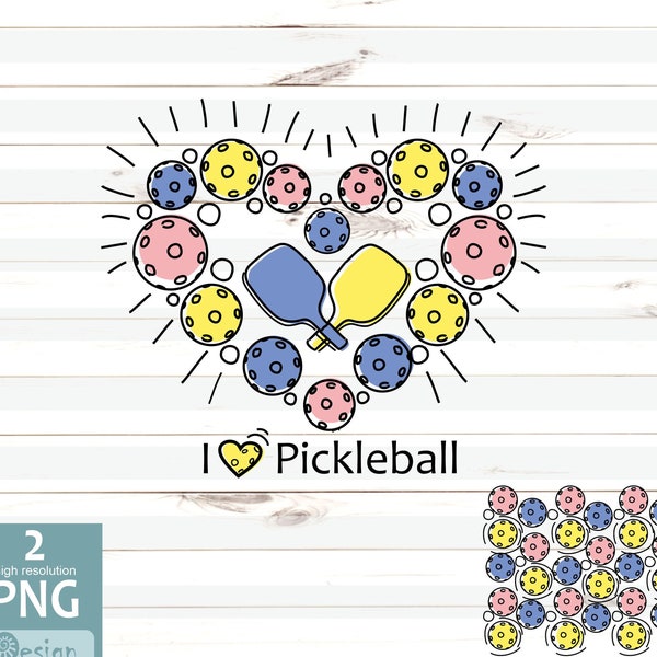 I love Pickleball Png, Set of 2 digital files, Pickleball logo and pattern, Ready to pre, Sublimate transfer, Iron on, Instant Downloads