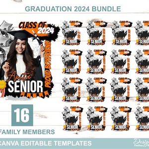 Paquete de la clase de último año de 2024, 16 plantillas editables de Canva, camiseta familiar a juego PNG, familia orgullosa del graduado, sublimación, descarga instantánea