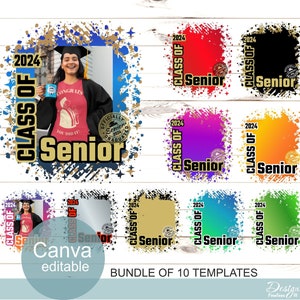 Graduation 2024 Bundle 10 Canva files, Photo background template, Class of 2024 Shirt file, Layered, Editable, Instant download
