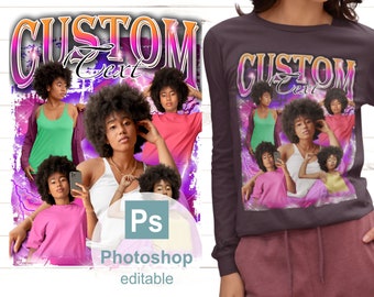 90s Bootleg T Shirt Template PSD File, Photoshop Psd Tshirt design, Purple-Pink Vintage Shirt file Editable with Photoshop, Sublimation, DIY