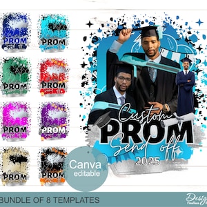 Prom Send Off 2025 T-shirt Templates bundle, 8 Canva editable files, Sublimation files, Your School colors, Personalisation, Digital