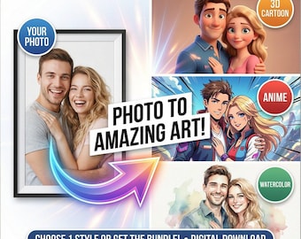 Custom Portrait: 3D Cartoon, Anime, Watercolor Styles (Digital Download)