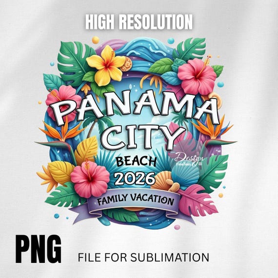Panama City Beach 2026 Png, Family Matching Shirt File, Vacation 2026 Print, Sublimation Transfer, Ready to Press, Summer Travel Graphic
