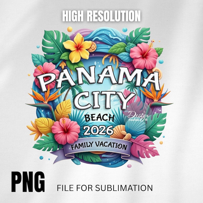 Panama City Beach 2026 Png, Family Matching Shirt File, Vacation 2026 Print, Sublimation Transfer, Ready to Press, Summer Travel Graphic image 1