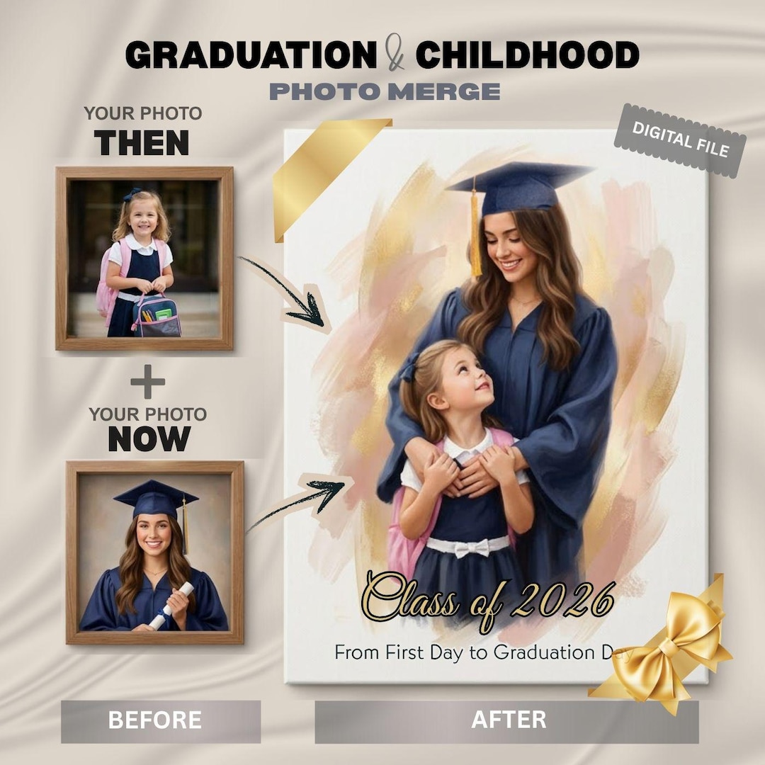 Custom Graduation Portrait Then and Now, School Years Photo Combine ...