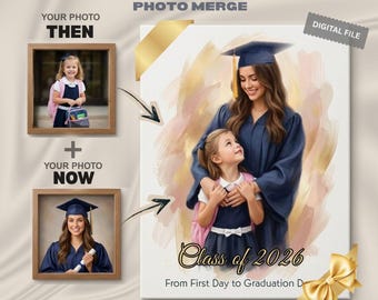 Custom Graduation Portrait Then and Now, School Years Photo Combine, Oil Painting Style Senior Art, Animation Available, Digital Download