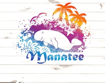 Manatee Sublimation Design, Tropical T-Shirt PNG (Digital Download)