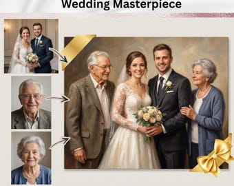 Custom Wedding Photo Merge - Add a Deceased Loved One to Your Special Day - Watercolor or Oil Style Portrait