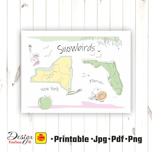 Snowbirds png, jpg, pdf-afdrukbaar, snowbird new york florida, kunst aan de muur, print Snowbird shirt, kaart Florida, kaart NY staat, sublimeren overdracht