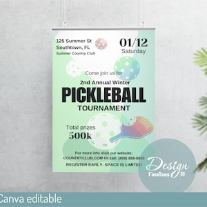 Pickleball Flyer 8.5x11&quot;, Canva Editable Template, Pickleball event poster, Tournament Announcement PDF, JPG, PNG, animated MP4, Printable