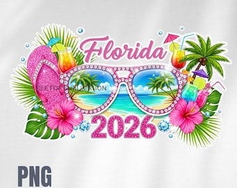 Pink Florida 2026 Shirt File, Girly Vacation PNG, Beach Mode Summer Travel Graphic, Tropical Cocktails and Sunnies Print, Ready to Press