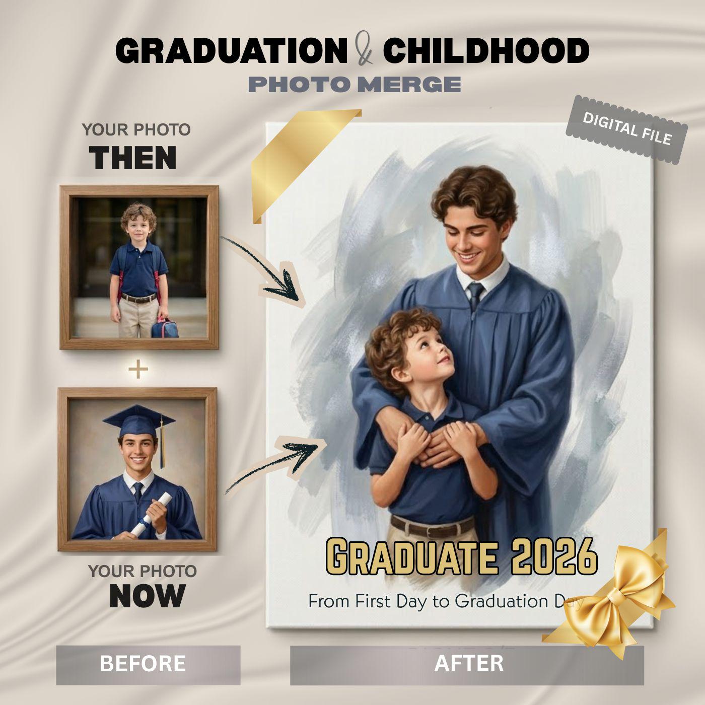 Custom Graduation Portrait Then and Now, School Years Photo Combine ...