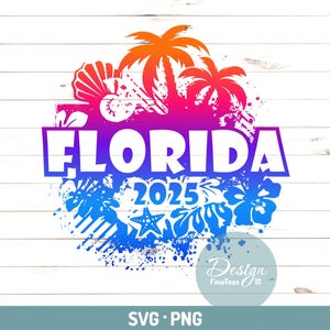 Florida 2025 Png, Strand Design für T-Shirts, Fl Urlaub, PNG auf transparenten Hintergrund, zum Aufbügeln, digitale Sublimationsdatei, Silhouette, Cricut