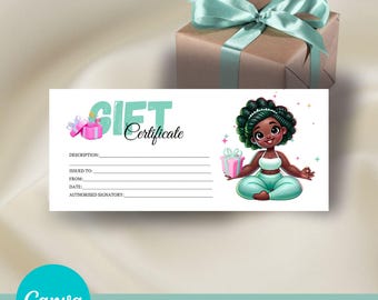 Yoga Gift Certificate Templates | Yoga Instructor Template | Sizes 8x3.5 in | Wellness Gift | Printable PDF, PNG and editable Canva file