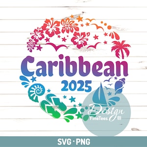 Caraibi 2025 Svg, Png Viaggio in famiglia, Isole Trasferimento sublimatico, File di taglio vettoriale, Cricut, Studio, Silhouette, File digitali tagliabili e stampabili