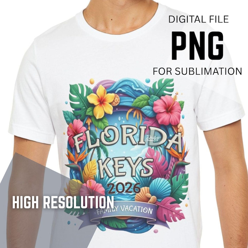 Florida Keys Png file, Digital file, Family Matching Shirt File, Tropical sublimation transfer ready to press, Graphic design image 3