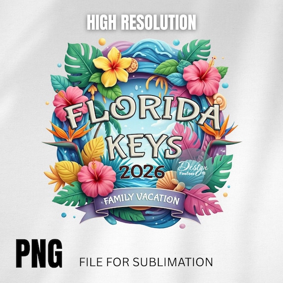 Florida Keys Png file, Digital file, Family Matching Shirt File, Tropical sublimation transfer ready to press, Graphic design