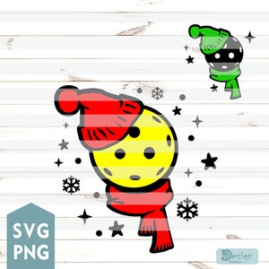 冬のピックルボール | 帽子とスカーフでピックルボール | T シャツに転写するためのピックルボール SVG、PNG | スポーツ カット ファイル、Cricut、デジタル ファイル