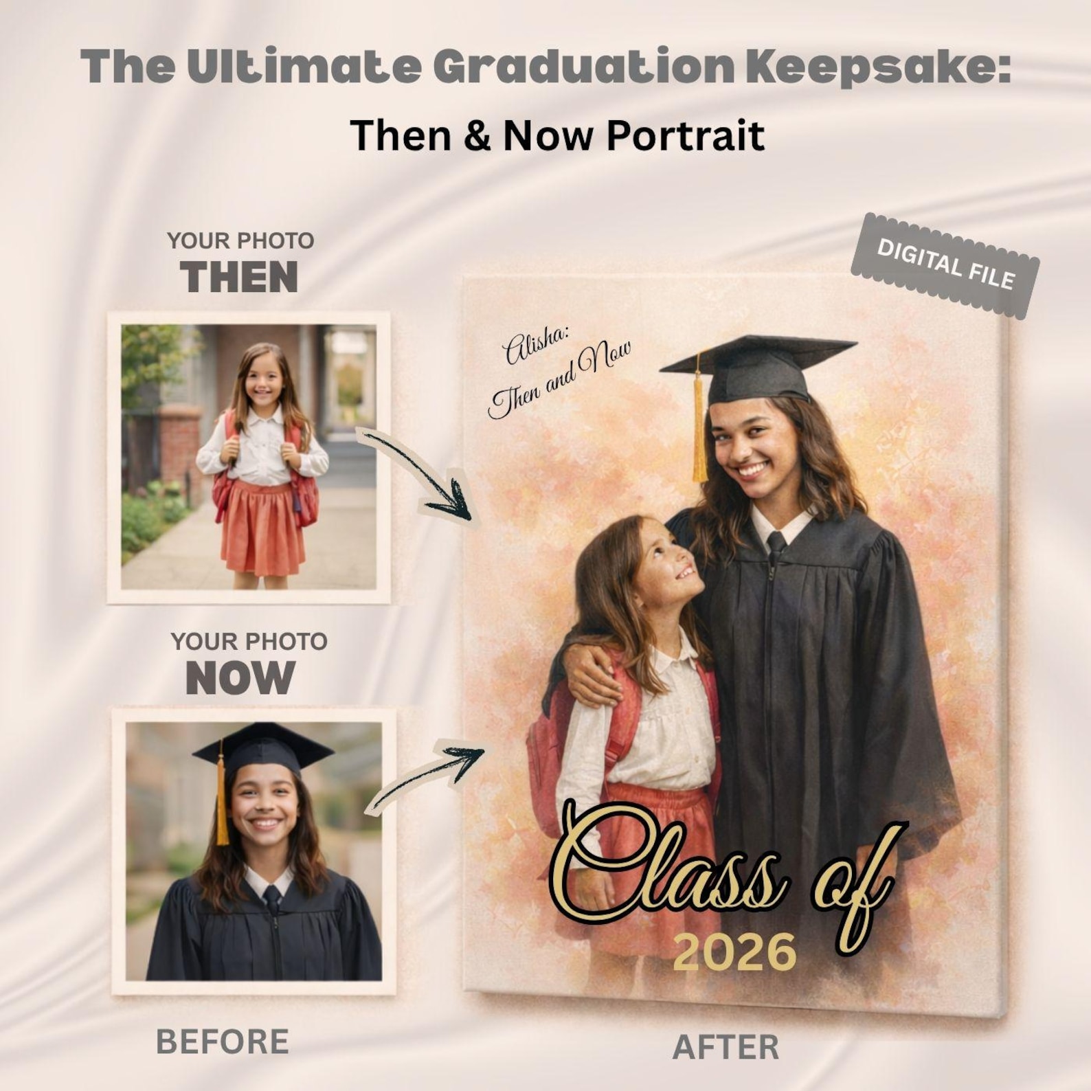 Custom Graduation Portrait Then and Now, School Years Photo Combine ...