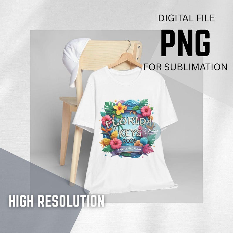 Florida Keys Png file, Digital file, Family Matching Shirt File, Tropical sublimation transfer ready to press, Graphic design image 2