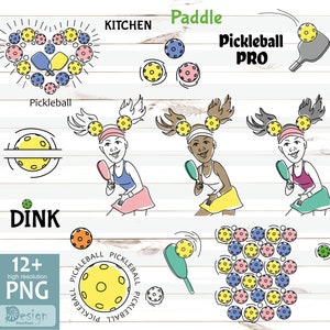 Pickleball Png bundle, Pickleball clipart, Png Digital files, Sublimate transfer, Graphic Design, Print on demand, Iron on logo, Digital