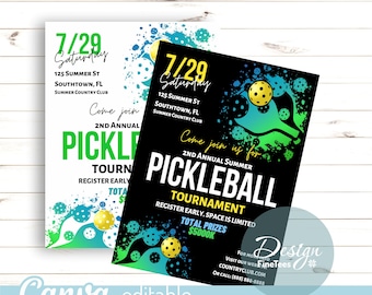 Pickleball Tournament Flyer, Editable Pickleball Match Flyer, Sports Event Announcement, Tennis Shop Printable, DIY Canva Editable Template