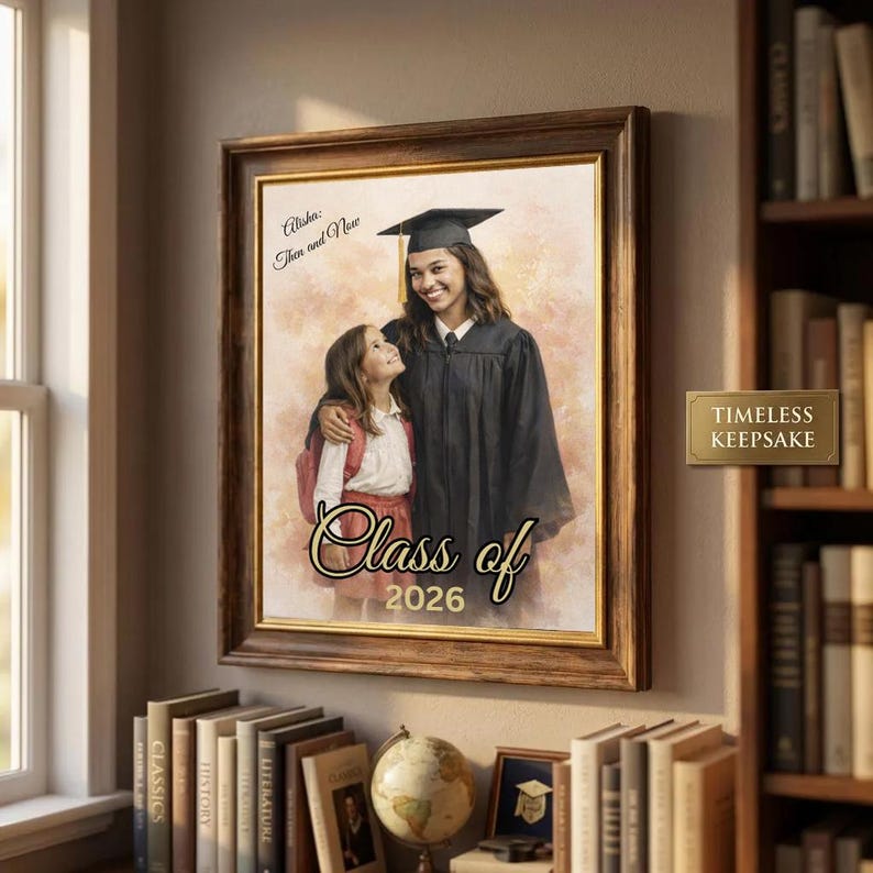 Custom Graduation Portrait Then and Now, School Years Photo Combine ...