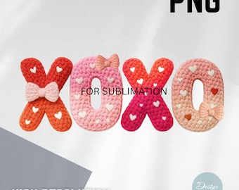 XOXO Knitted PNG, Valentine's Day Sublimation Design, Hugs ans Kisses png, Cozy crochet (Digital Download)