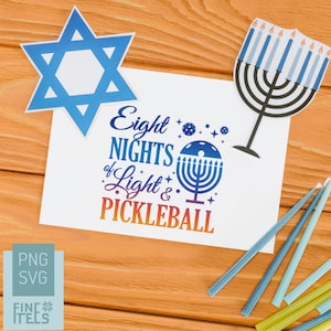 Acht nachten van licht en Pickleball Svg, Hanukkah Pickleball Png, Pickleball Holliday, Vector gesneden bestand, Laser CNC, sublieme overdracht