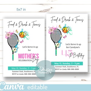 Tennis Birthday Invitation Template, Canva Editable Flyer, Tennis Themed Sports Event Announcement, PNG, PDF printable, Instant Download