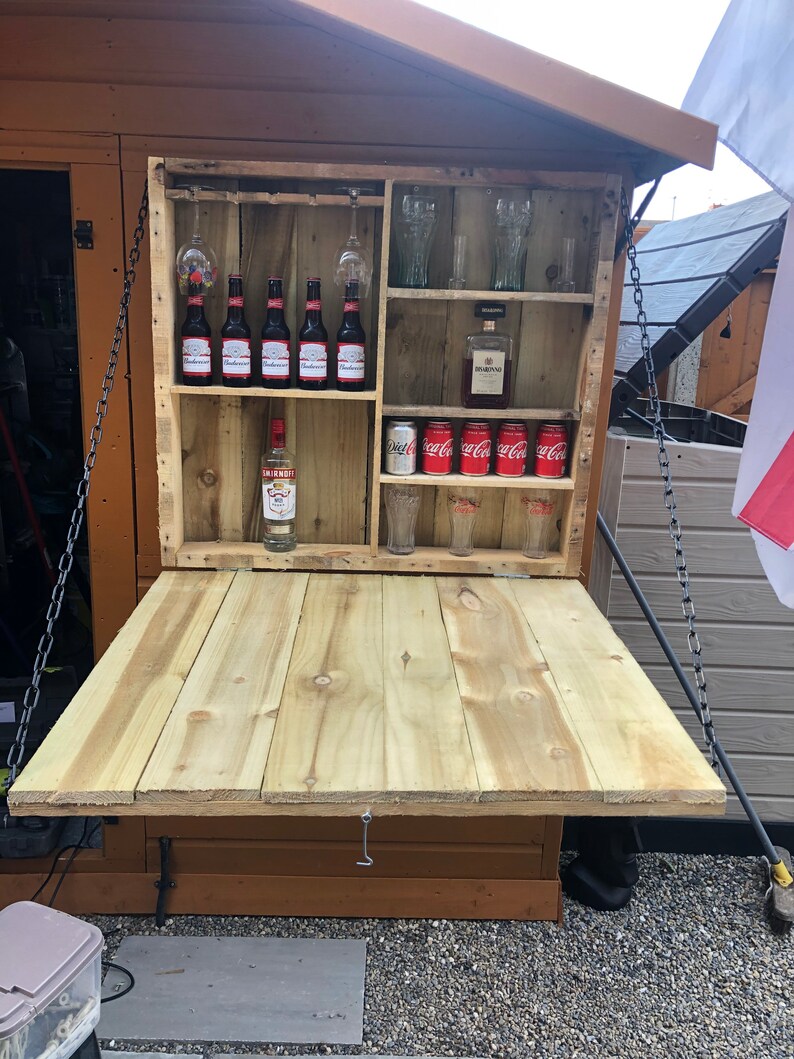 Rustic wood garden drop down bar made with new wood. Etsy
