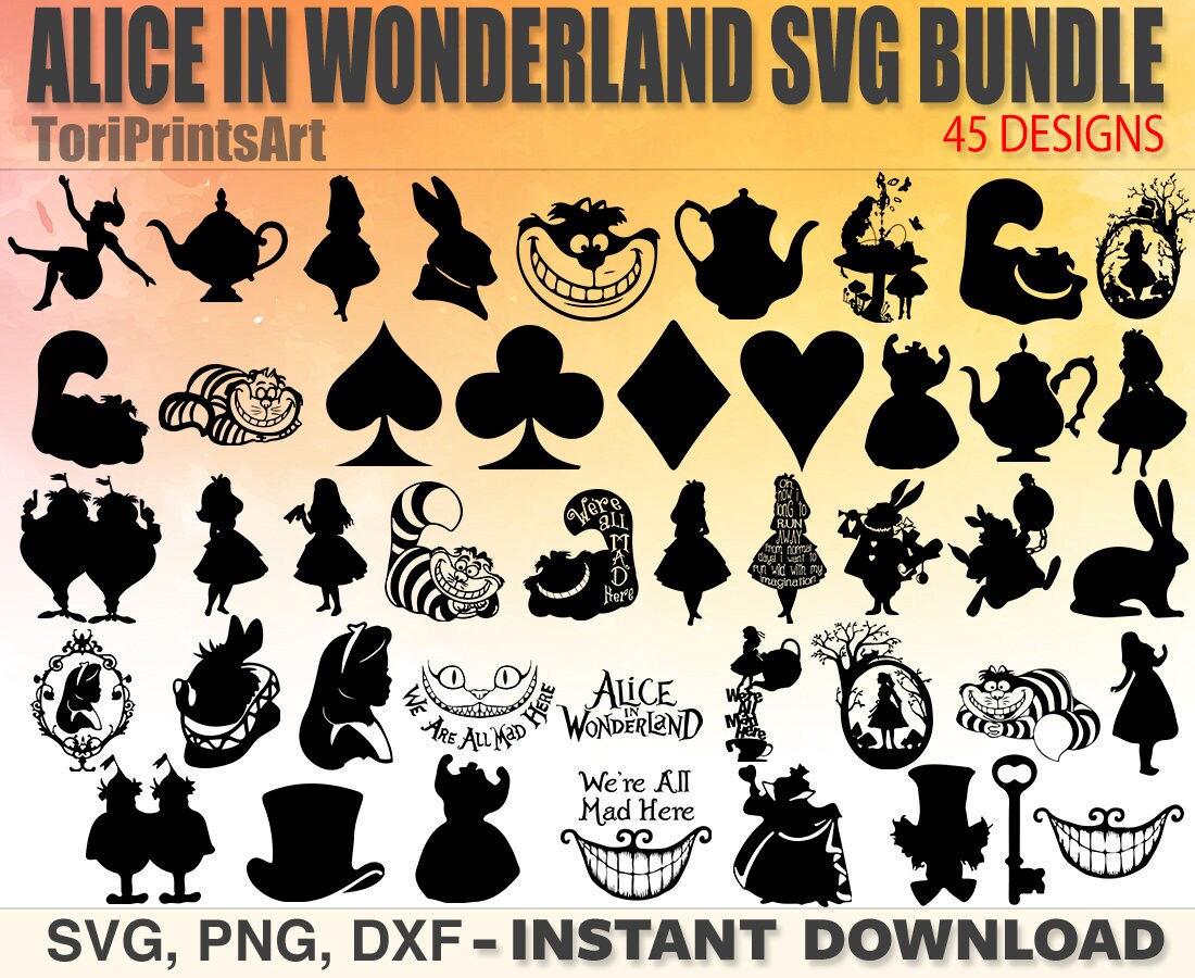 Alice in Wonderland Clipart, Bundle, Cut Files for Cricut, Silhouette…