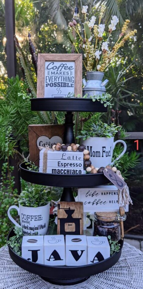 Coffee Themed Tier/tiered Tray Decor Wood Books Blocks Etsy