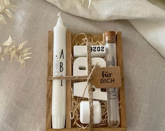 Geschenkset zum Abitur / mit oder ohne Geldröhrchen / Geldgeschenk Abitur /Kerzenbotschaft / Abi 2026 / Wunscherfüller / Glückwunsch zum Abi