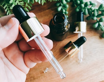 15 ml druppelaardop | Zwart + goudomrande druppeldop | Helderglazen pipetten | Onderdelen voor glazen injectieflacons van 15 ml | Oliën | Mengsels | Tincturen | EO