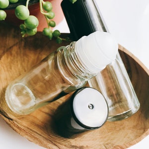1oz BIG Clear Glass Roll-On Bottle | Plastic Roller Ball | Black Cap | Essential Oil Roller Bottle | Body Oil | Stain Stick | Beauty Blends