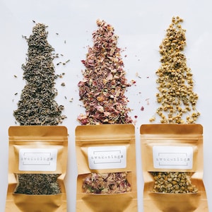 Dried Petals + Flowers | Individual SMALL Pouches | Pink Rose Petals, Whole Rose Buds, Lavender OR Chamomile Dry Flowers