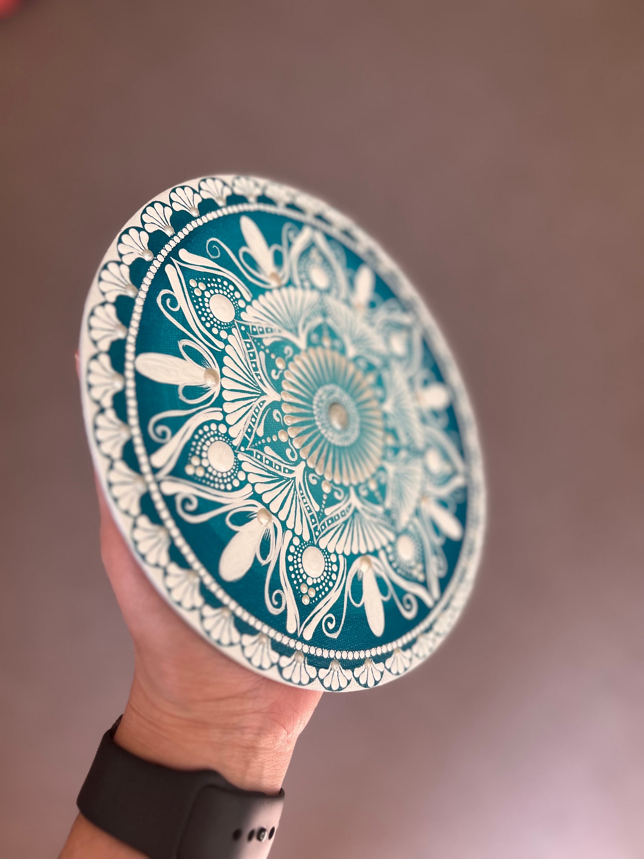 Teal and White Canvas Board Mandala Art Wall Hanging Attached Etsy