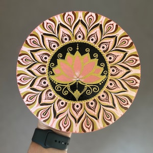 Lotus flower canvas board mandala art wall hanging attached wall home decor hand painted dot and brush art combined dot mandala art