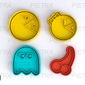 Cookie Cutter Pacman Fondant Multi Use - Cutter With Separate Stamp and Frame Masses Ceramics Game