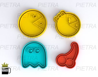 Keksausstecher Pacman Fondant Multi Use – Ausstecher mit separatem Stempel und Rahmen, Massen-Keramik-Spiel