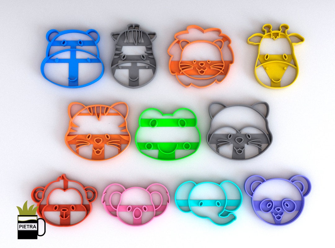 Cookie Cutter Jungle Animals Kids Faces Fondant Multi Use Seal and Cut