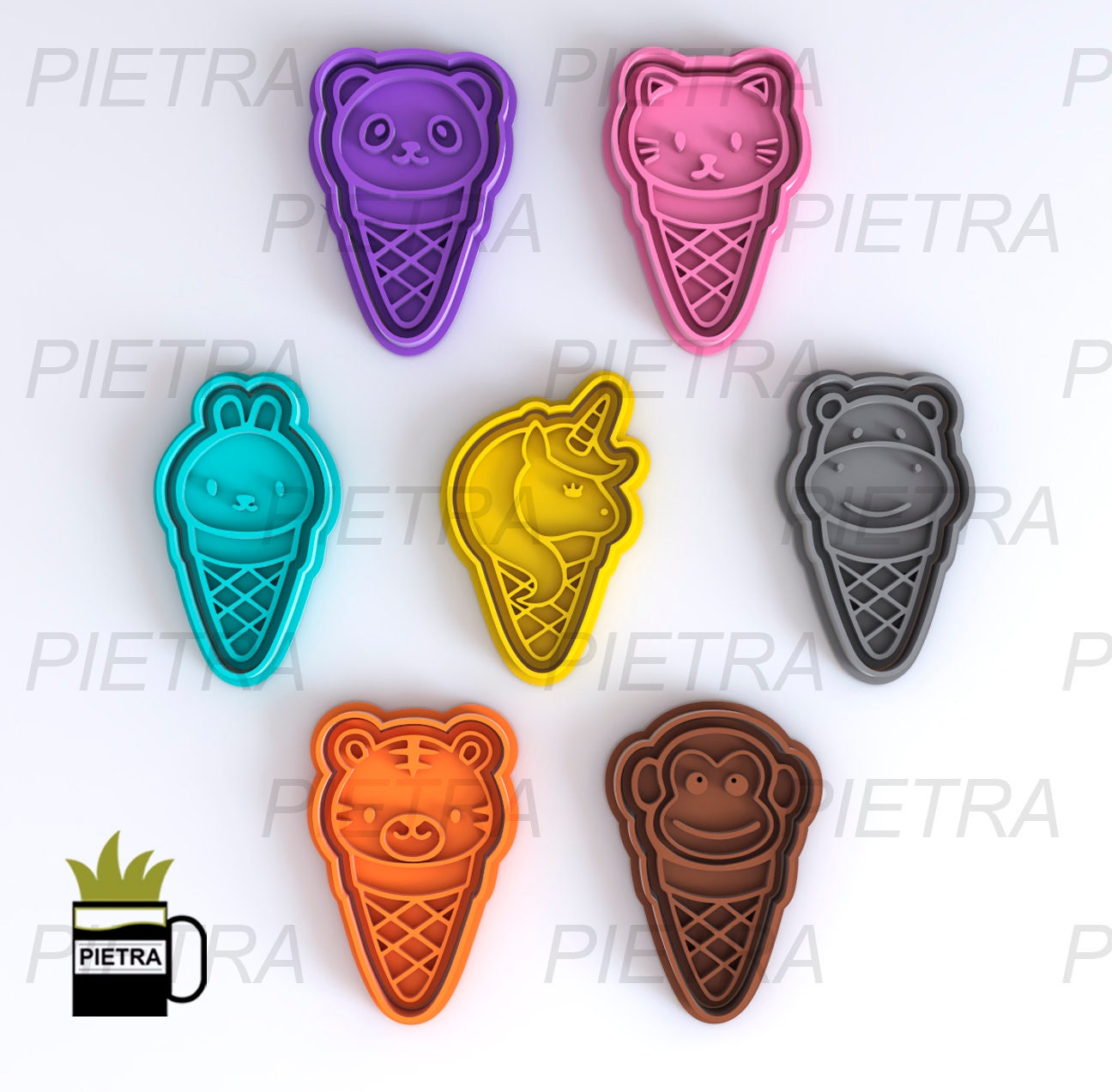 Cookie Cutter Ice Cream Fondant Multi Use - Cutter With Separate Seal and Frame