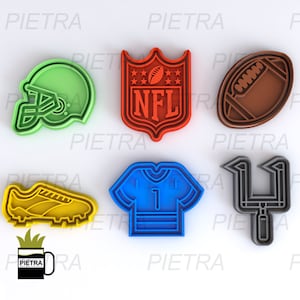 Cookie Cutter Set American Football Fondant Multi Use - Cutter With Separate Seal and Frame - Ceramics Mases Play doh