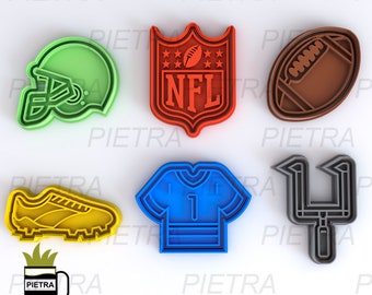 Cookie Cutter Set American Football Fondant Multi Use - Cutter With Separate Seal and Frame - Ceramics Mases Play doh