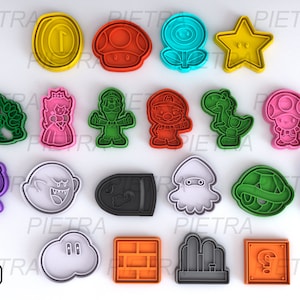 Cookie Cutter Mario Bross Super Set Fondant Multi Use - Cutter With Separate Stamp and Frame Fondant Ceramic