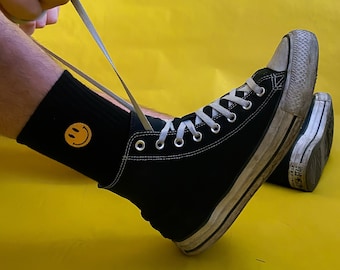 Happy Face Aesthetic Embroidered socks, Crew Sock, Embroidered Gifts