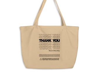 Large Natural Thank You Grocery Bag | organic tote bag Reusable bag