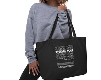 Large Black Thank You Grocery Bag | organic tote bag Reusable bag